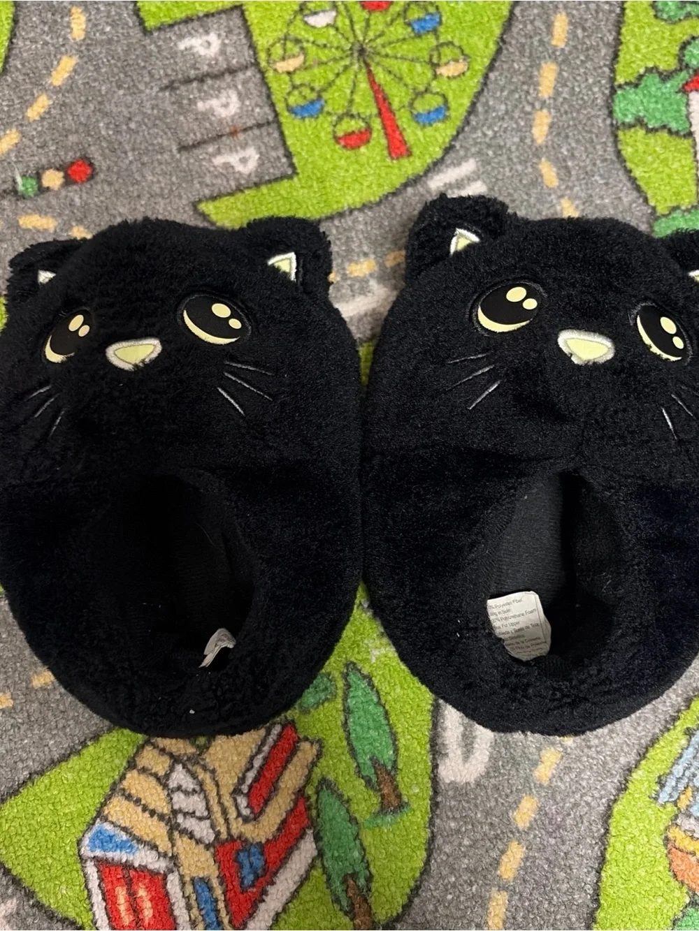 Black Cat Plush Kids Slippers - Size XS (7/8)